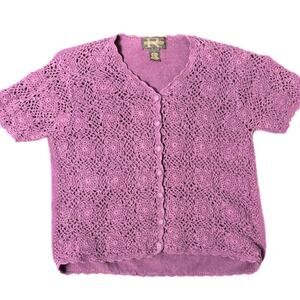 Vintage romantic  purple crochet cardigan sweater with buttons